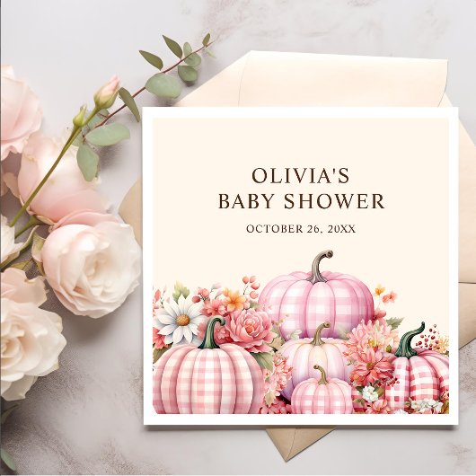 Herfst pompoen bloemig roze geruite Baby shower Servet