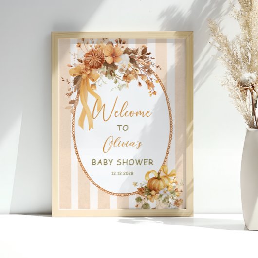 Herfst Pompoen Bloemige Baby Shower Welkom Poster