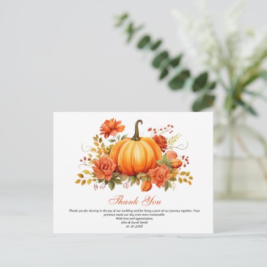 Herfst Pompoen Bloemige Bruiloft Dank je wel Briefkaart (Staand voorkant)