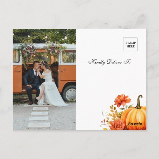 Herfst Pompoen Bloemige Bruiloft Dank je wel Briefkaart (Achterkant)