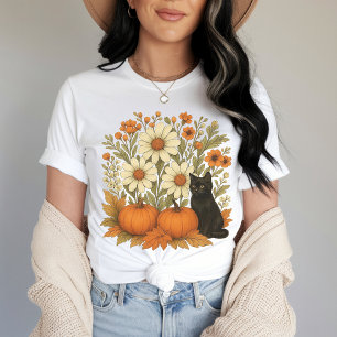 Herfst Pompoen Blouse met Bloemenprint, Vintage Va T-shirt