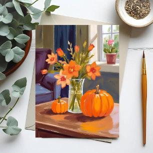 Herfst Pompoen Boeket   Oranje Bloemen Herfst Briefkaart