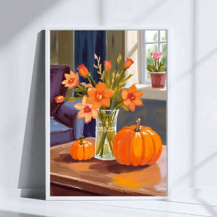 Herfst Pompoen Boeket Oranje Bloemen Herfst Poster
