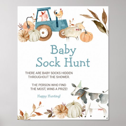 Herfst Pompoen Boerderij Dier Baby Sock Hunt Poster (Voorkant)