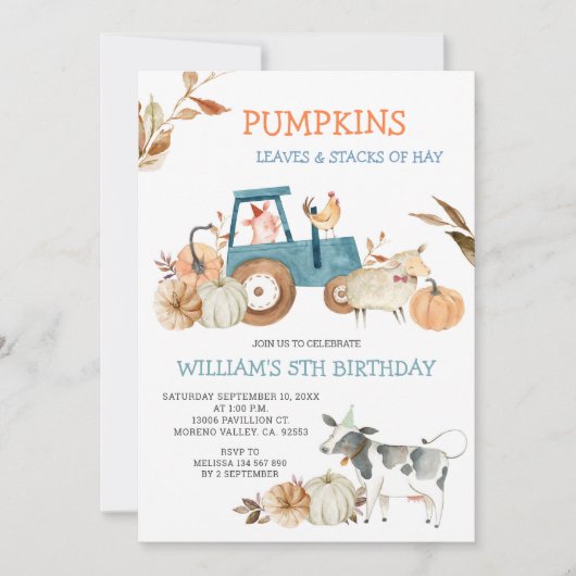 Herfst Pompoen Boerderij Dierenverjaardag Kaart (Voorkant)