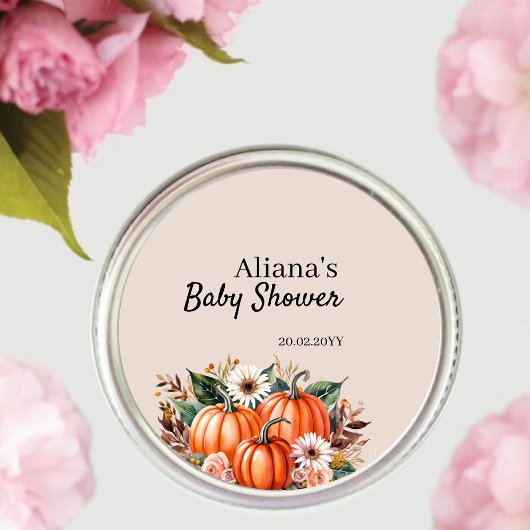 Herfst Pompoen Boho Schattigee Bloemen Baby shower Ronde Sticker