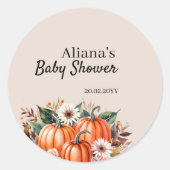 Herfst Pompoen Boho Schattigee Bloemen Baby shower Ronde Sticker (Voorkant)