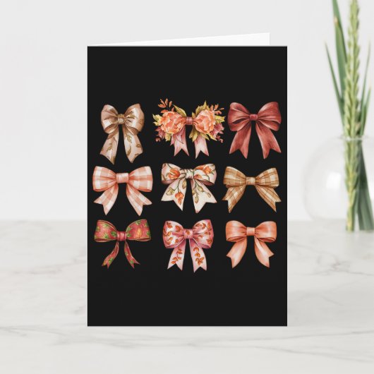 Herfst Pompoen Boog Coquette Herfstbladeren Thanks Kaart (Voorkant)