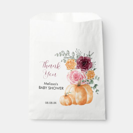 Herfst pompoen bordeaux blos roze bloemig dank u bedankzakje (Voorkant)