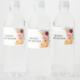 Herfst pompoen bordeaux blos roze waterlabels waterfles etiket