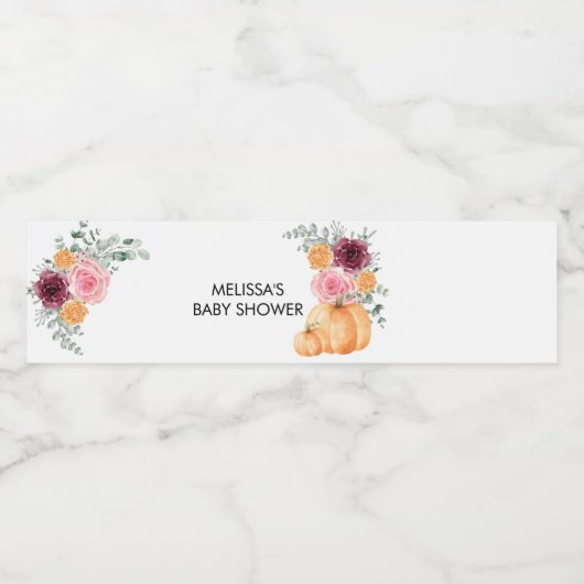 Herfst pompoen bordeaux blos roze waterlabels waterfles etiket