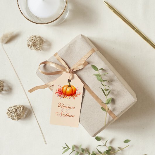 Herfst pompoen botanische bruiloft cadeaulabel