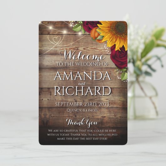 Herfst Pompoen & Bourgondië RosesHuwelijksprogramm (Staand voorkant)