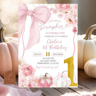 Herfst Pompoen Bow Roze Coquette Bloemen Verjaarda Kaart