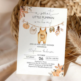 Herfst Pompoen Boy Babykleding Baby shower Invitat Kaart