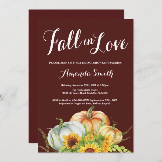 Herfst Pompoen Bruids Douche uitnodiging (Voorkant / Achterkant)