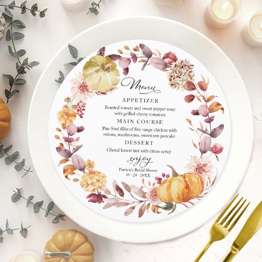 Herfst Pompoen Bruiloft Borrel Ronde Menu Kaart