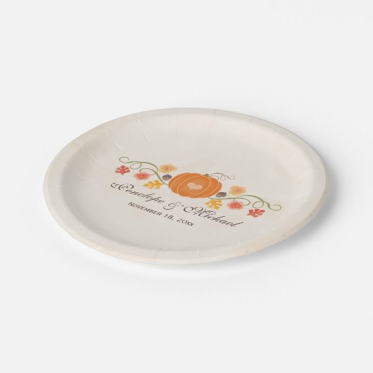 Herfst pompoen bruiloft koppels Vrijgezellenfeest Papieren Bordje (Gekanteld)