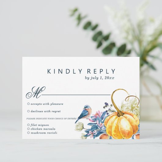 Herfst Pompoen Bruiloft RSVP Kaart met Maaltijd Ke (Staand voorkant)