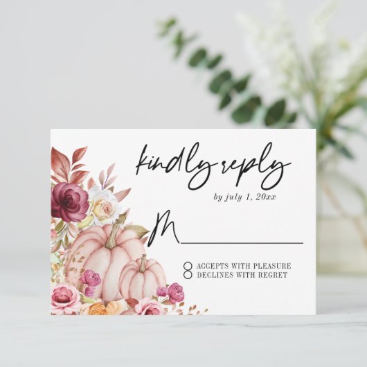 Herfst pompoen bruiloft RSVP kaartje (Staand voorkant)