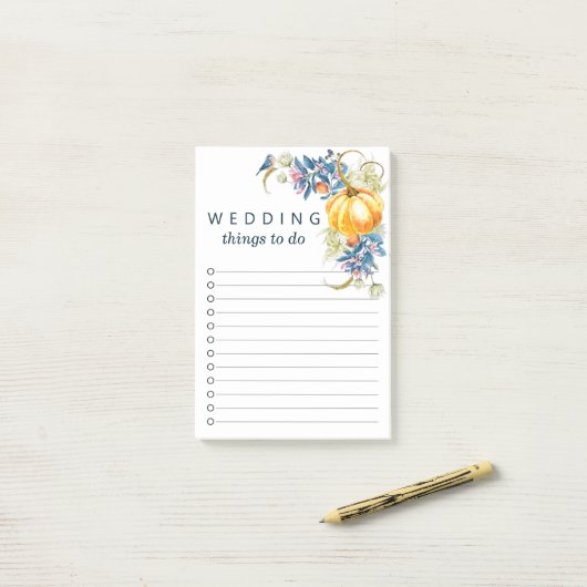 Herfst pompoen bruiloft te doen lijst post-it® notes (Op bureau)