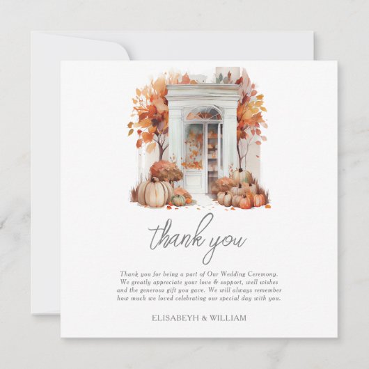 Herfst pompoen bruiloft witte voordeur bedankkaart (Voorkant)