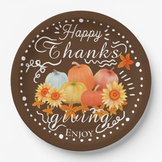 Herfst pompoen bruin papieren bordje (Voorkant)