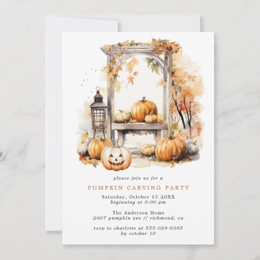 Herfst pompoen carving | Familie Kinder Halloween  Kaart (Voorkant)