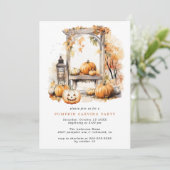 Herfst pompoen carving | Familie Kinder Halloween  Kaart (Staand voorkant)