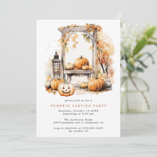 Herfst pompoen carving | Familie Kinder Halloween  Kaart (Staand voorkant)