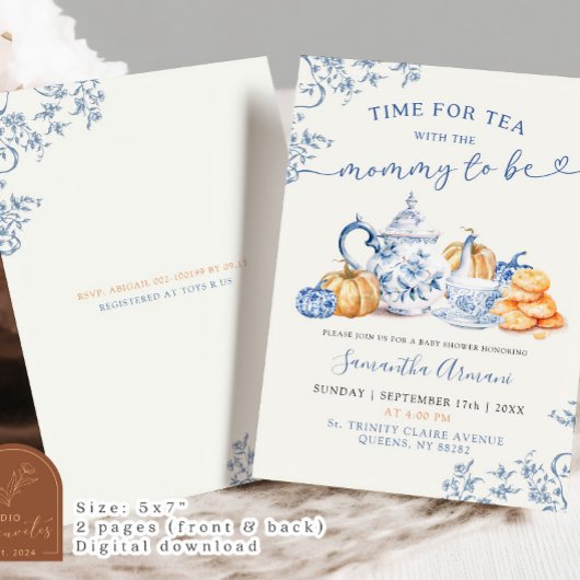 Herfst Pompoen Chinoiserie Baby Shower Theepartij Kaart