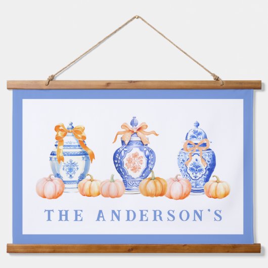 Herfst Pompoen Chinoiserie Ginger Jar Hangend Wandkleed (Voorkant)