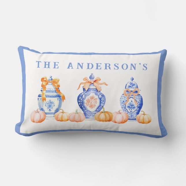 Herfst Pompoen Chinoiserie Ginger Jar Kussen (Voorkant)