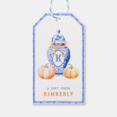 Herfst pompoen | Chinoiserie Ginger Jar Monogram Cadeaulabel (Voorkant)