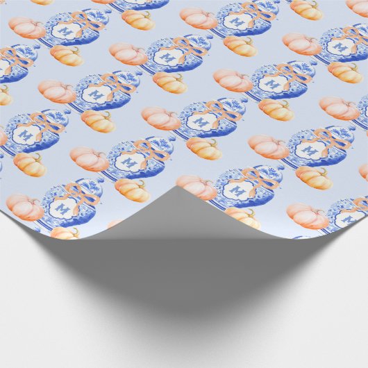 Herfst pompoen | Chinoiserie Ginger Jar Monogram Cadeaupapier (Hoek)