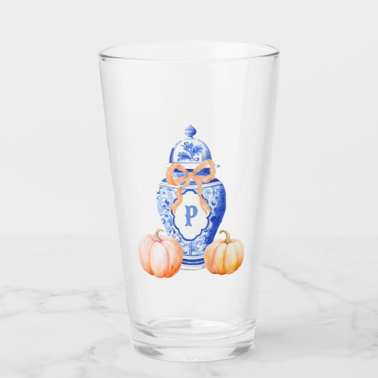 Herfst pompoen | Chinoiserie Ginger Jar Monogram Glas (Voorkant)