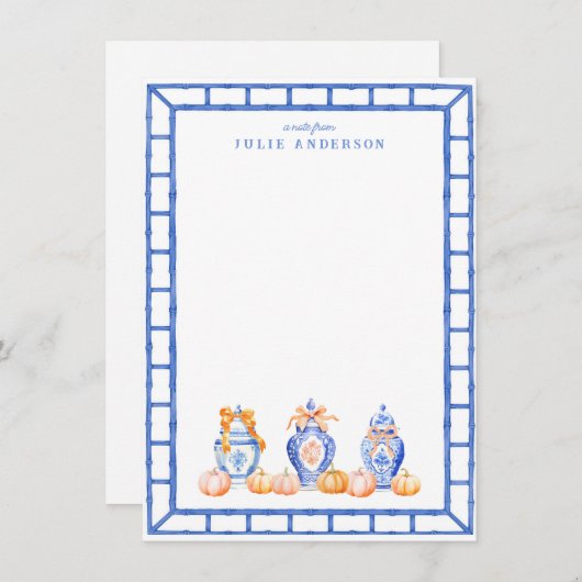 Herfst Pompoen Chinoiserie Ginger Jar Note Kaart Notitiekaartje (Voorkant / Achterkant)