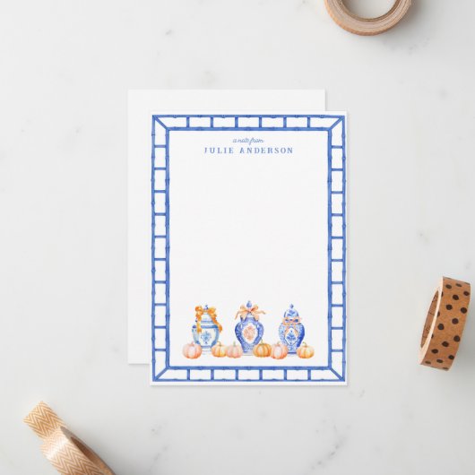 Herfst Pompoen Chinoiserie Ginger Jar Note Kaart Notitiekaartje (Voorkant / Achterkant in situ)