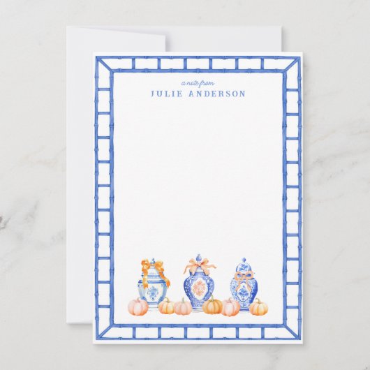 Herfst Pompoen Chinoiserie Ginger Jar Note Kaart Notitiekaartje (Voorkant)