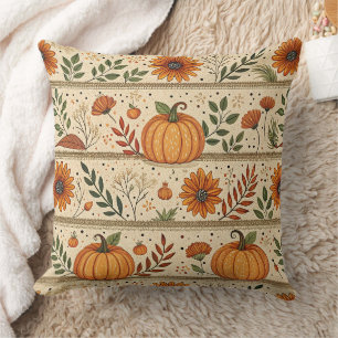 Herfst Pompoen Chrysanthemum Oranje Streep Patroon Kussen