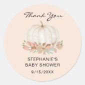 Herfst Pompoen Cream Baby shower Dank u Ronde Sticker (Voorkant)