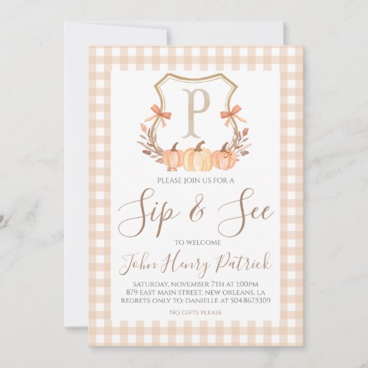 Herfst Pompoen Crest Sip & Zie Uitnodiging (Voorkant)