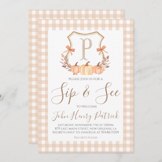 Herfst Pompoen Crest Sip & Zie Uitnodiging (Voorkant / Achterkant)