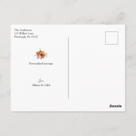 Herfst pompoen dank u Briefkaart (Achterkant)