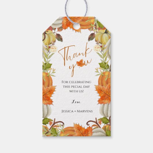 Herfst pompoen dank u bruiloft cadeaulabel (Voorkant)