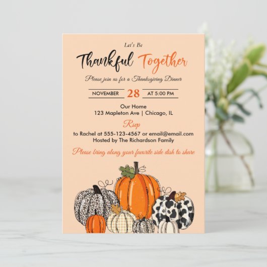 herfst pompoen dankbaar samen kaart (Staand voorkant)