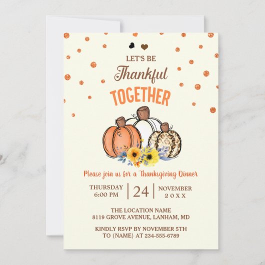 Herfst Pompoen Dankfeest Diner Feest Uitnodiging (Voorkant)