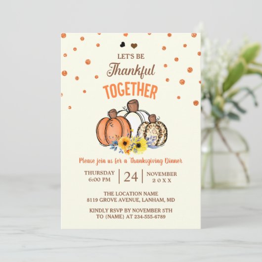 Herfst Pompoen Dankfeest Diner Feest Uitnodiging (Staand voorkant)