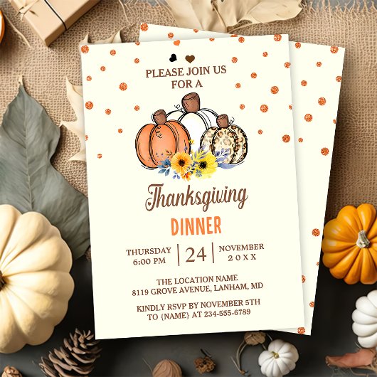 Herfst Pompoen Dankfeest Dinner Party Uitnodiging