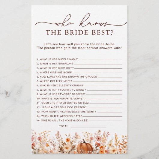 Herfst pompoen die weet bruid de beste douchegame (Voorkant)